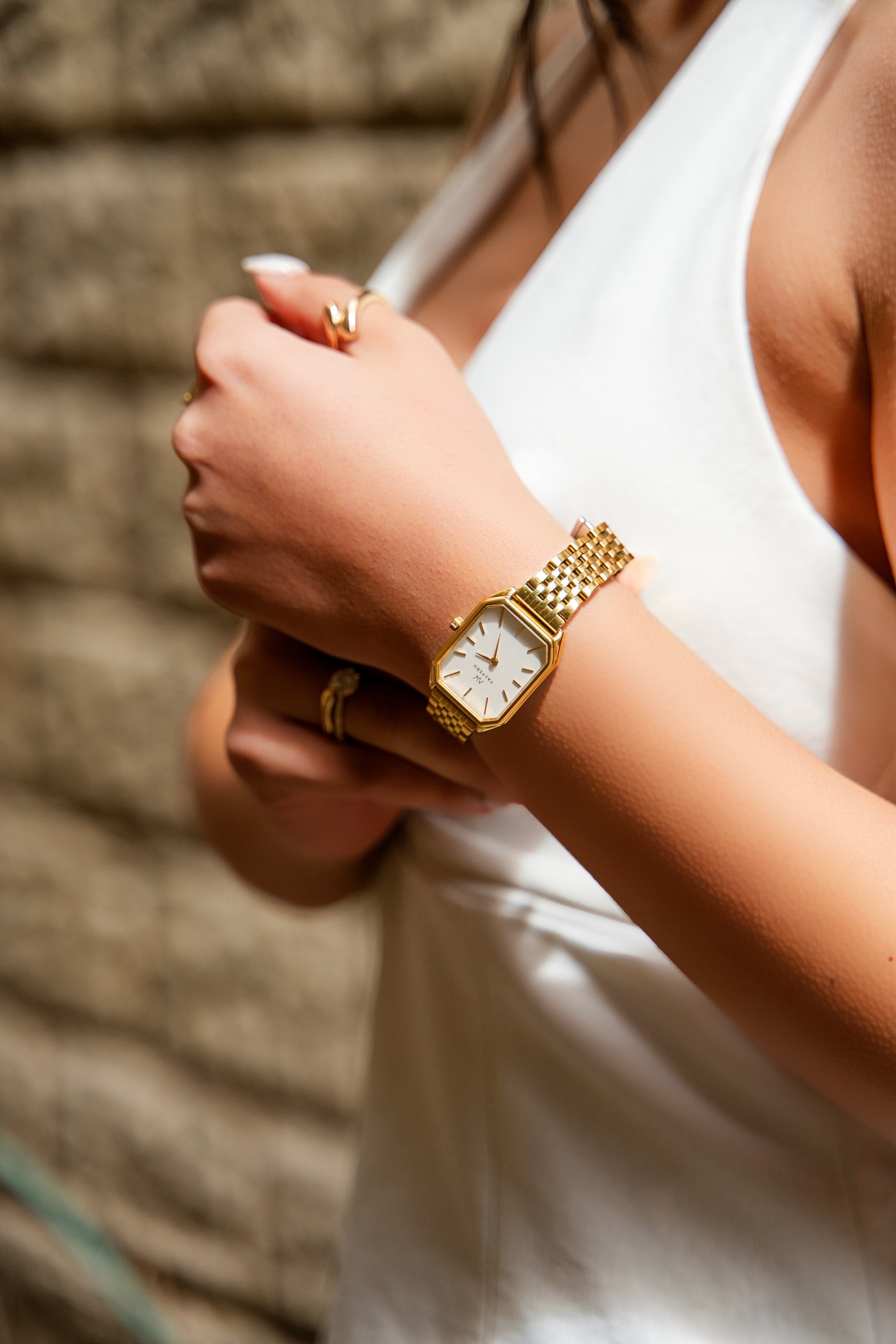 Signature Set ~ Elliana Luxe Gold Ivory Watch & Luxe Gold Velora Bangle