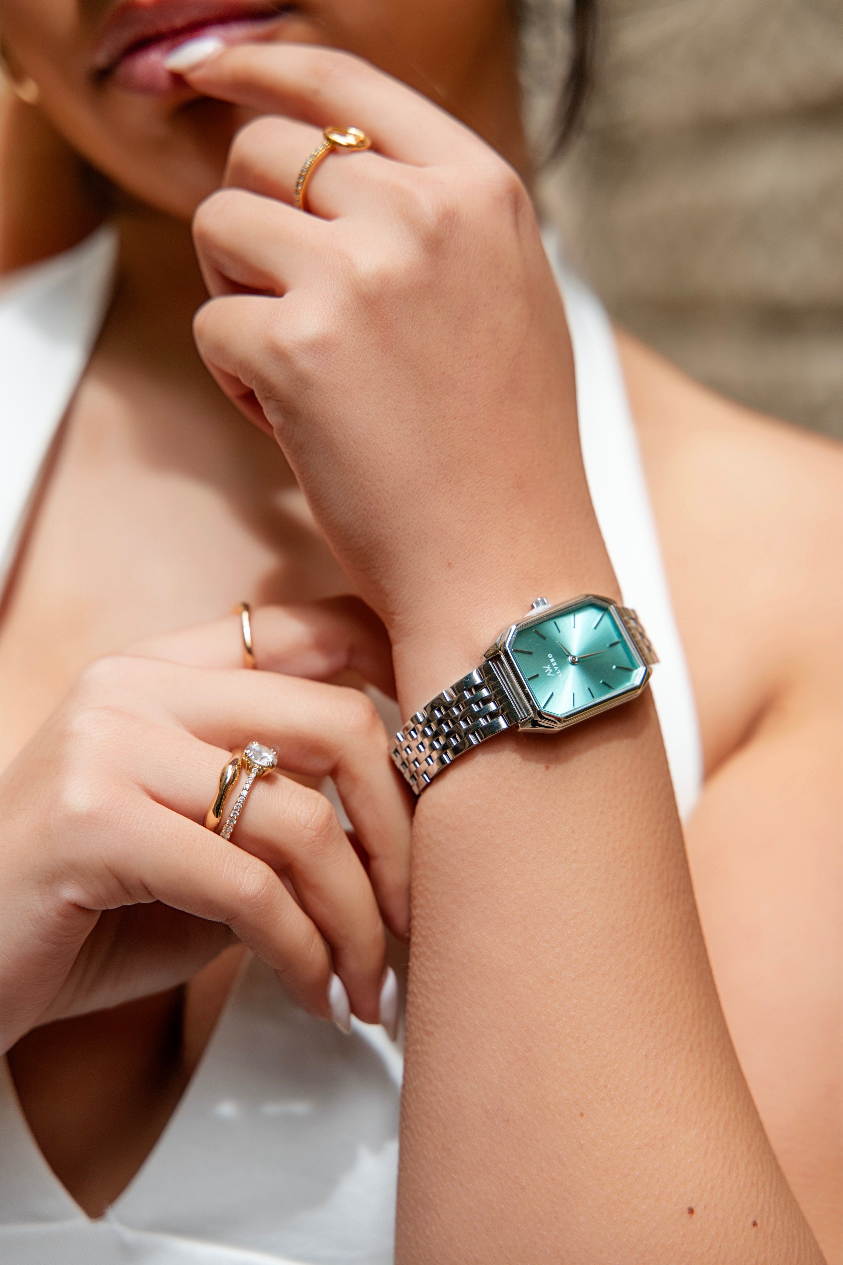 Signature Set ~ Elliana Sterling Teal Watch & Sterling Silver Velora Bangle