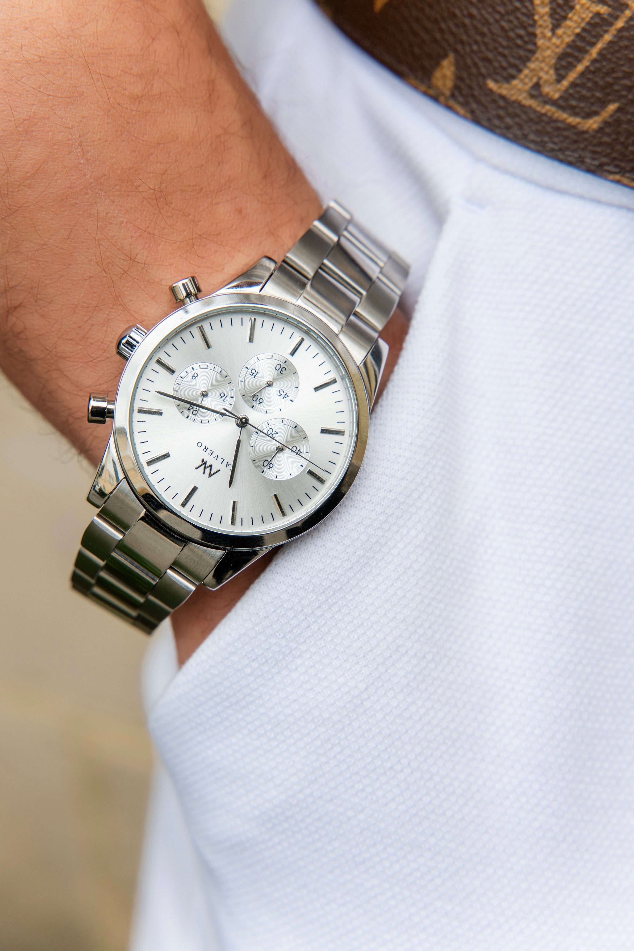 Timeless Set ~ Fiero Sterling Silver Watch & Mens Bracelet Sterling Silver