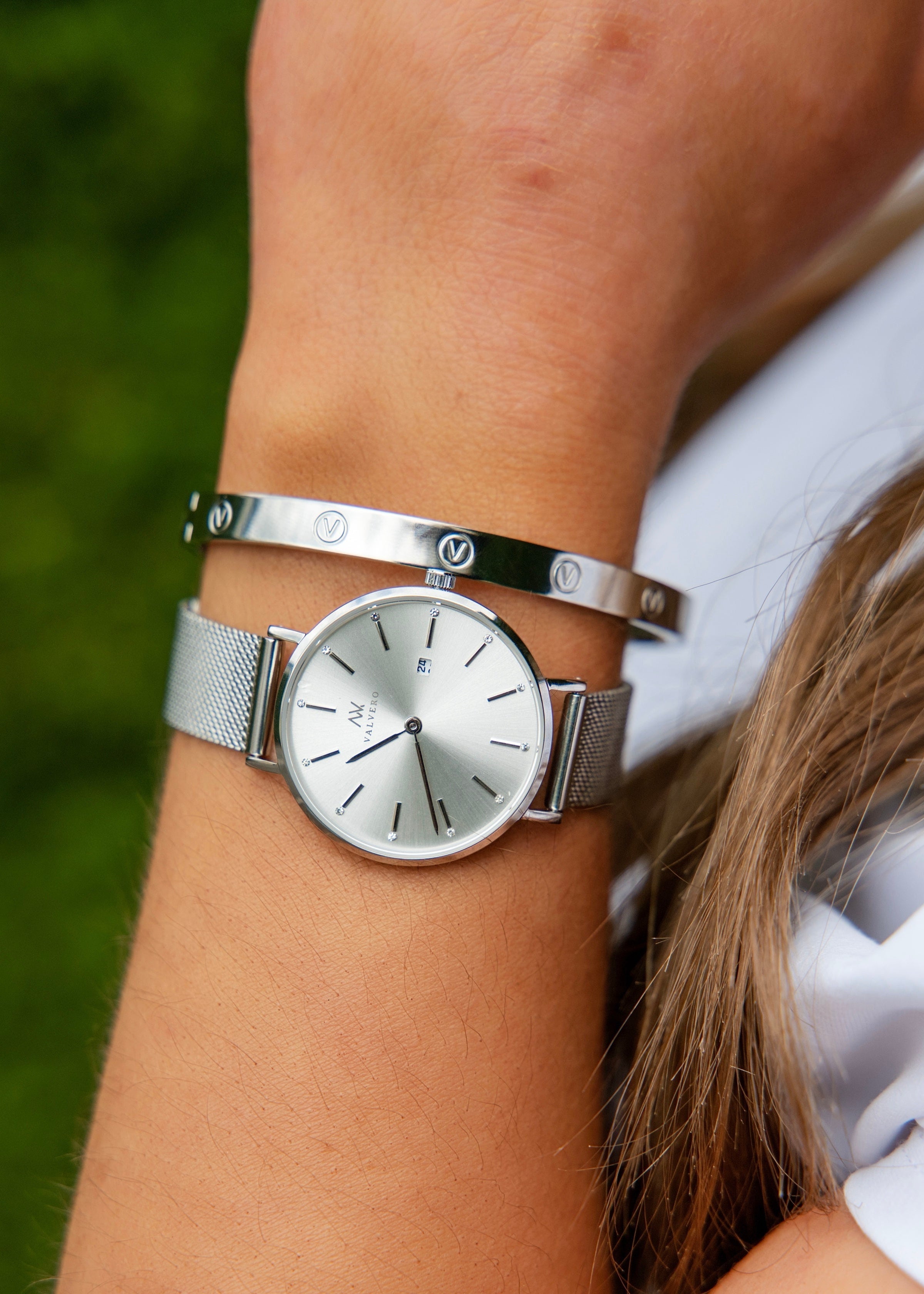 Signature Set ~ Amara Sterling Silver Petite Watch & Sterling Velora Bangle