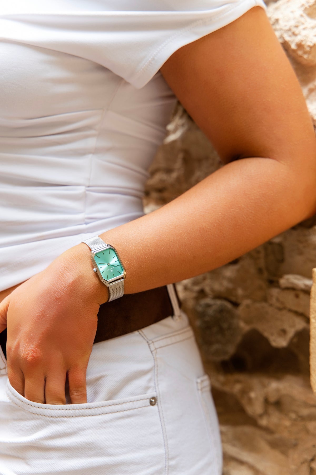 Signature Set ~ Lunara Sterling Teal Watch & Sterling Silver Velora Bangle