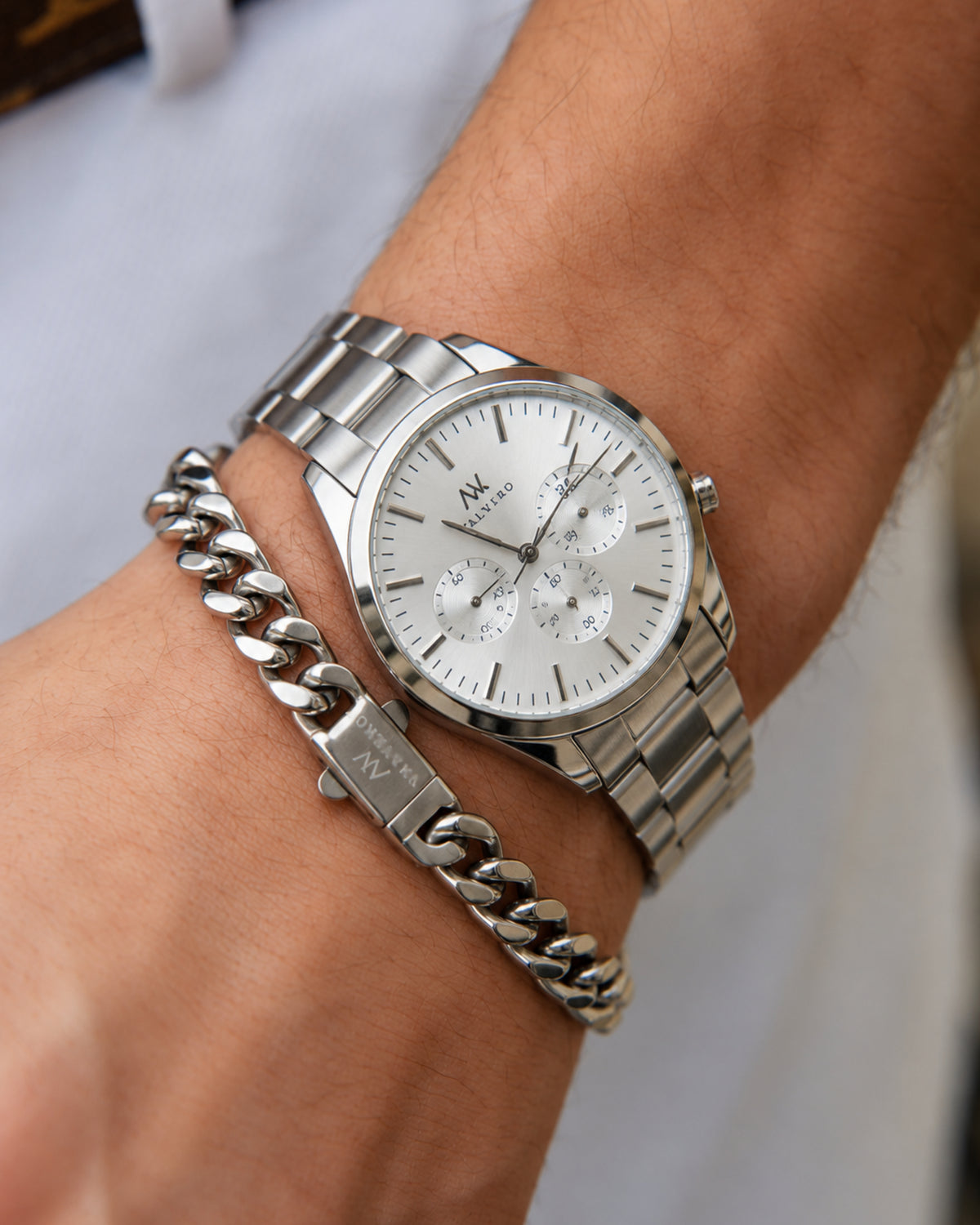 Timeless Set ~  Fiero Sterling Silver Watch & Mens Bracelet Sterling Silver