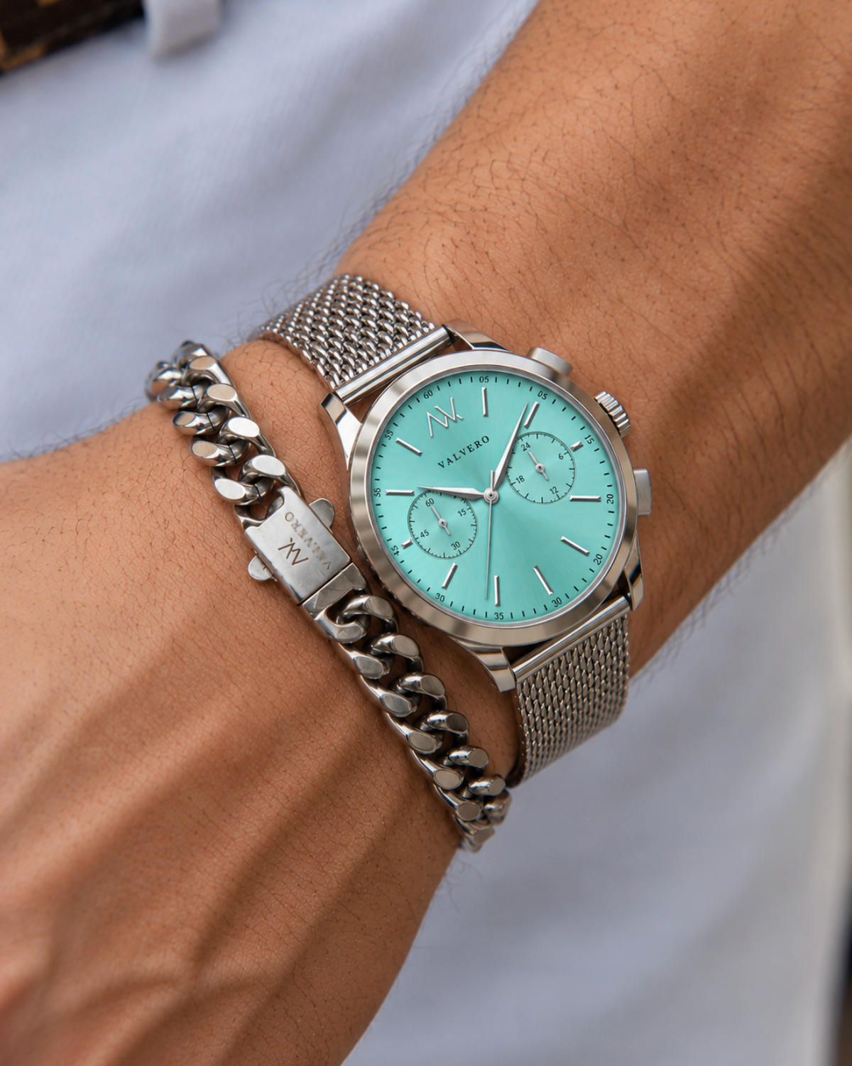 Timeless Set ~ Aire Sterling Teal Watch & Vero Bracelet Sterling Silver