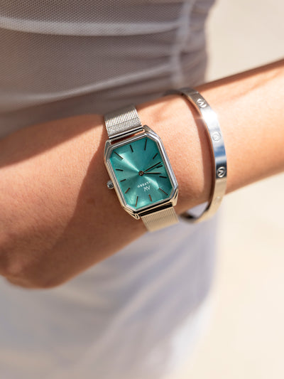 Signature Set ~ Lunara Sterling Teal Watch & Sterling Silver Velora Bangle