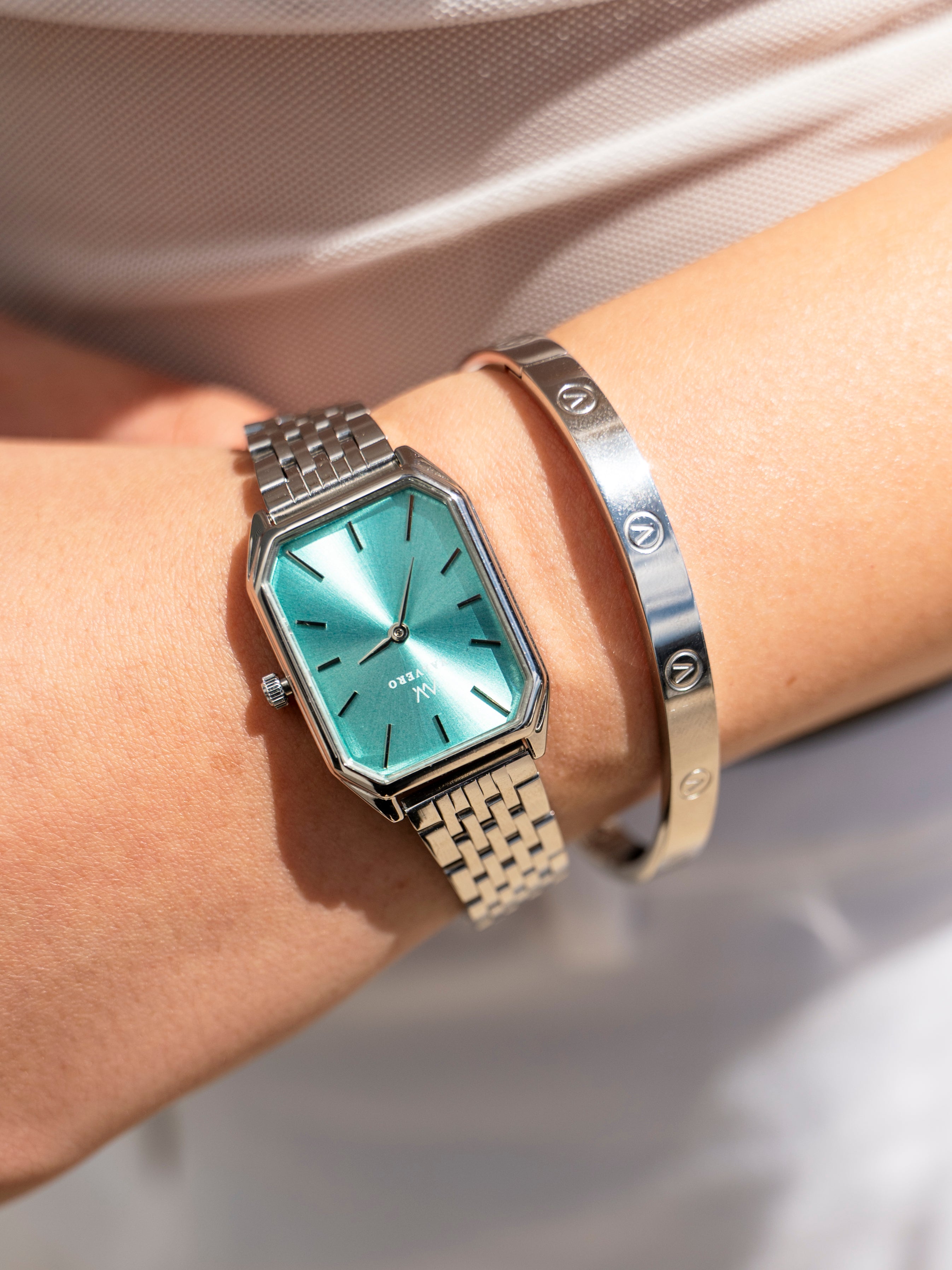 Signature Set ~ Elliana Sterling Teal Watch & Sterling Silver Velora Bangle