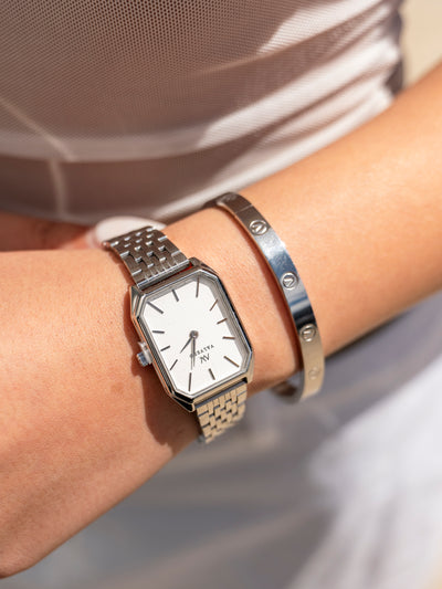 Signature Set ~ Elliana Sterling Ivory Watch & Sterling Silver Velora Bangle