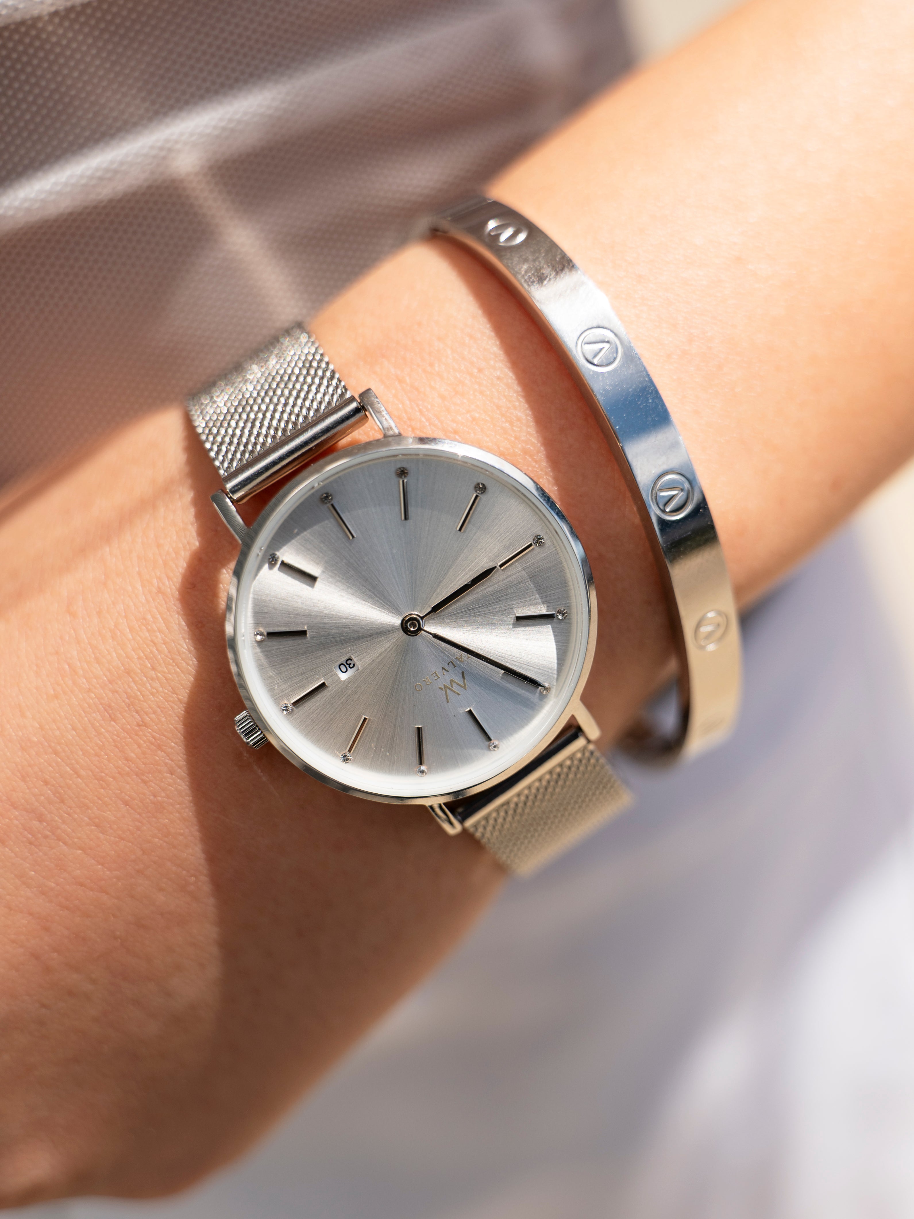 Signature Set ~ Amara Sterling Silver Petite Watch & Sterling Velora Bangle