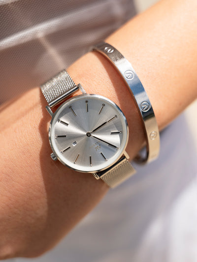 Signature Set ~ Amara Sterling Silver Petite Watch & Sterling Velora Bangle