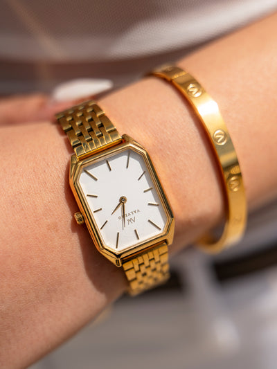 Signature Set ~ Elliana Luxe Gold Ivory Watch & Luxe Gold Velora Bangle