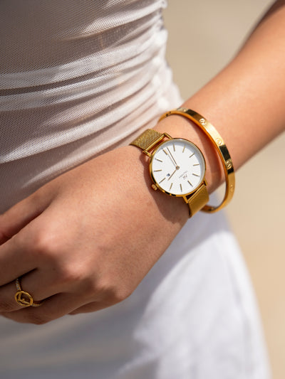 Signature Set ~ Amara Luxe Gold Ivory Petite Watch & Luxe Gold Velora Bangle